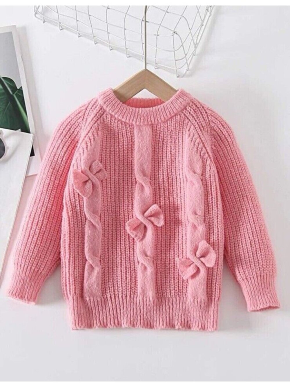 Bubblegum Pink Toddler Girls Bow Knit Sweater Cozy Cute Top Pullover 4 4T